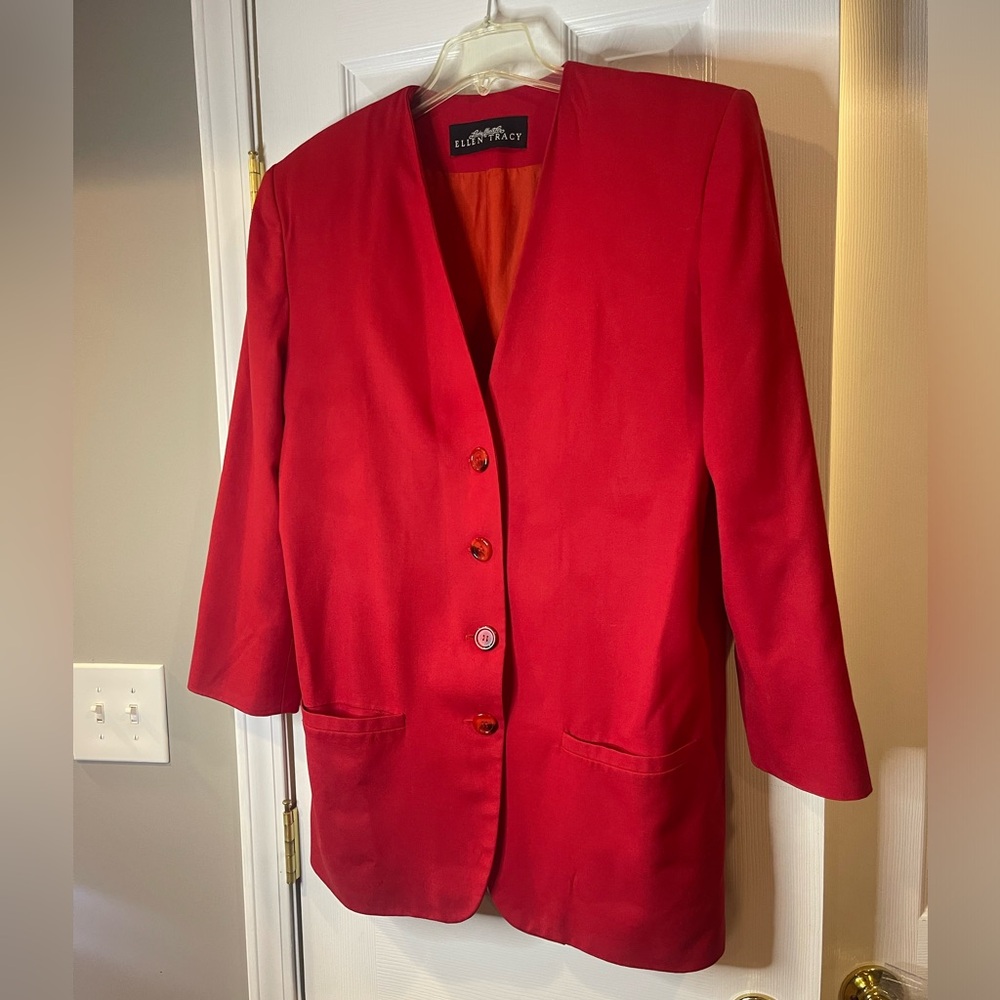 Linda Allard Ellen Tracy Red Wool Blazer Suit Jacket Size 10